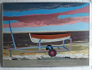 Greetje Grijpma - (1931-2013) Olieverf op paneel, ingelijst , “Boot aan zee” – 1981 kopen? Bied vanaf 50!