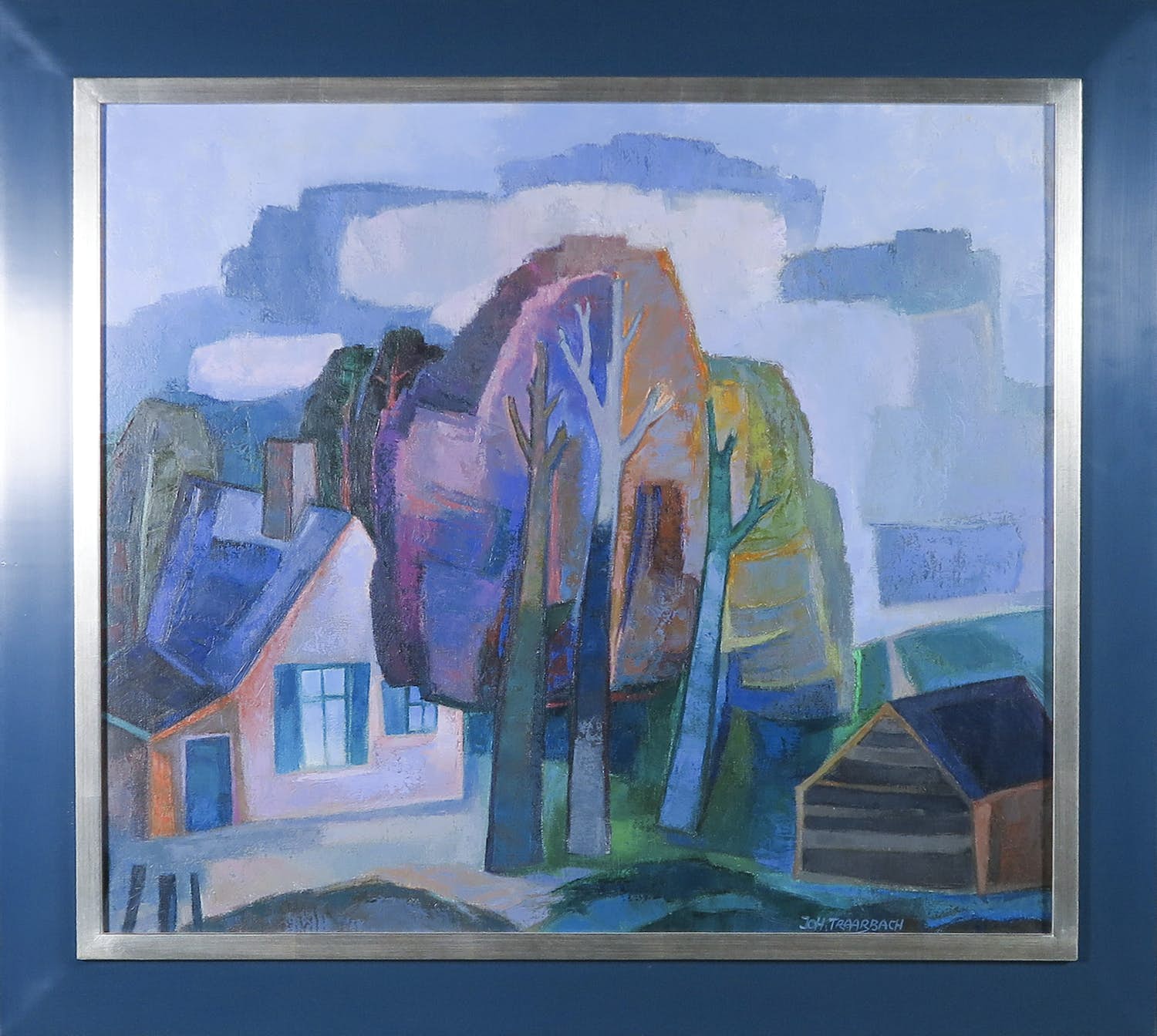 Johan Traarbach - Olieverf op board, Landschap - Ingelijst verkocht voor € 400!