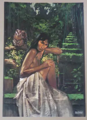 Nico Vrielink - HALFNAAKTE ZITTENDE VROUW / KLEUROFFSET / 100x70cm / SIG / HOLLAND ART GALLERY kopen? Bied vanaf 20!