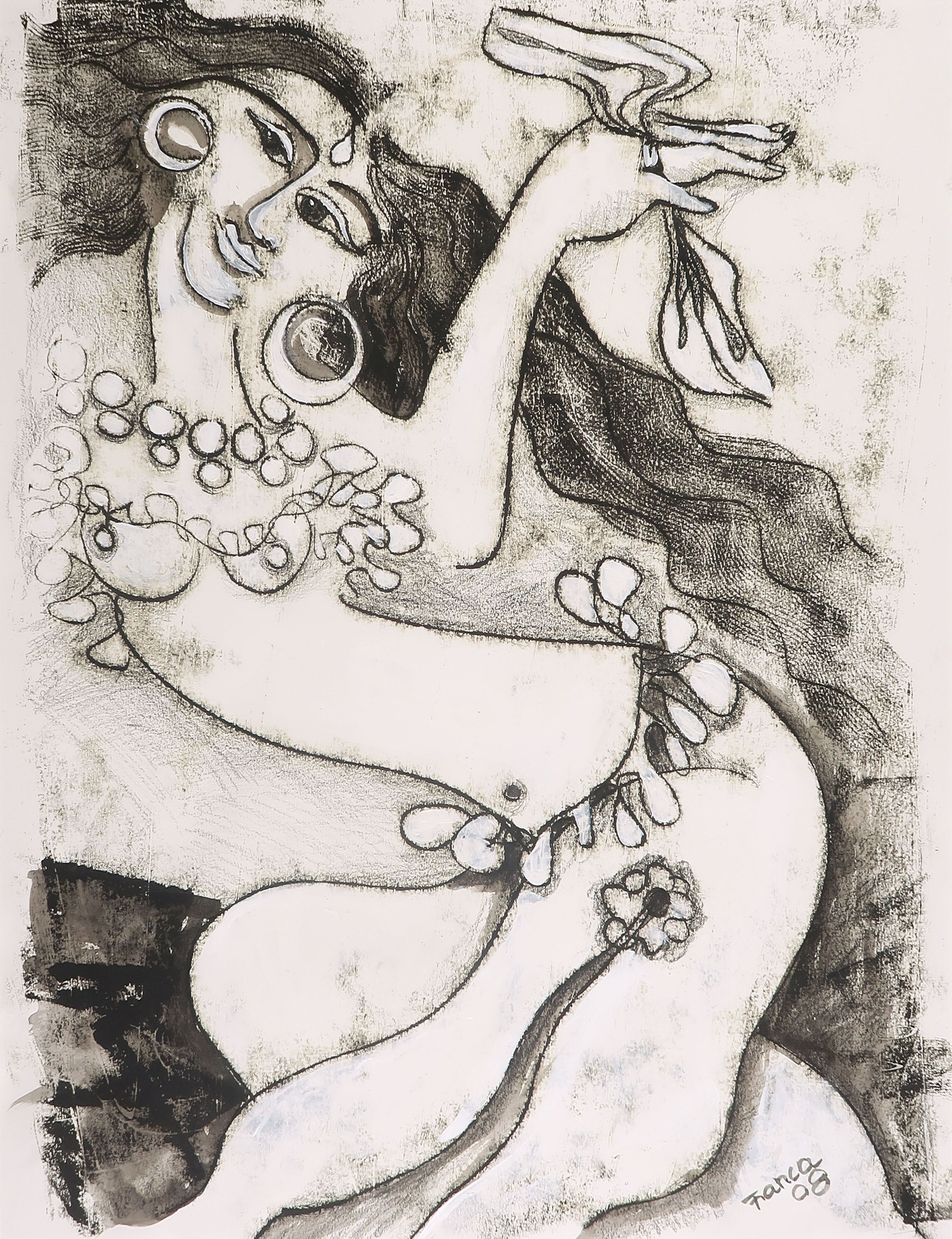 Franca Muller Jabusch - Gemengde techniek, o.a. krijt en acryl, Zonder titel verkocht voor € 1!