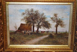 Jan Herman Coster - groot, prachtig ingelijst 19e eeuws schilderij - koeien in het landschap kopen? Bied vanaf 195!