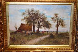 Jan Herman Coster - groot, prachtig ingelijst 19e eeuws schilderij - koeien in het landschap verkocht voor € 195!