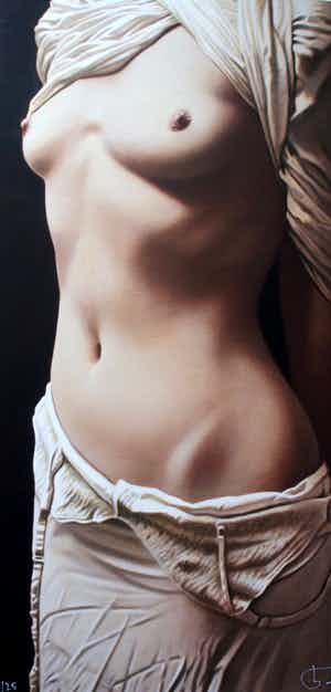 Willi Kissmer - Giclee op linnen(groot): Half naakt met 2 doeken - 2015 verkocht voor € 250!