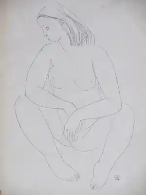 Juus Hartman - Zittend Naakt - Pentekening kopen? Bied vanaf 36!
