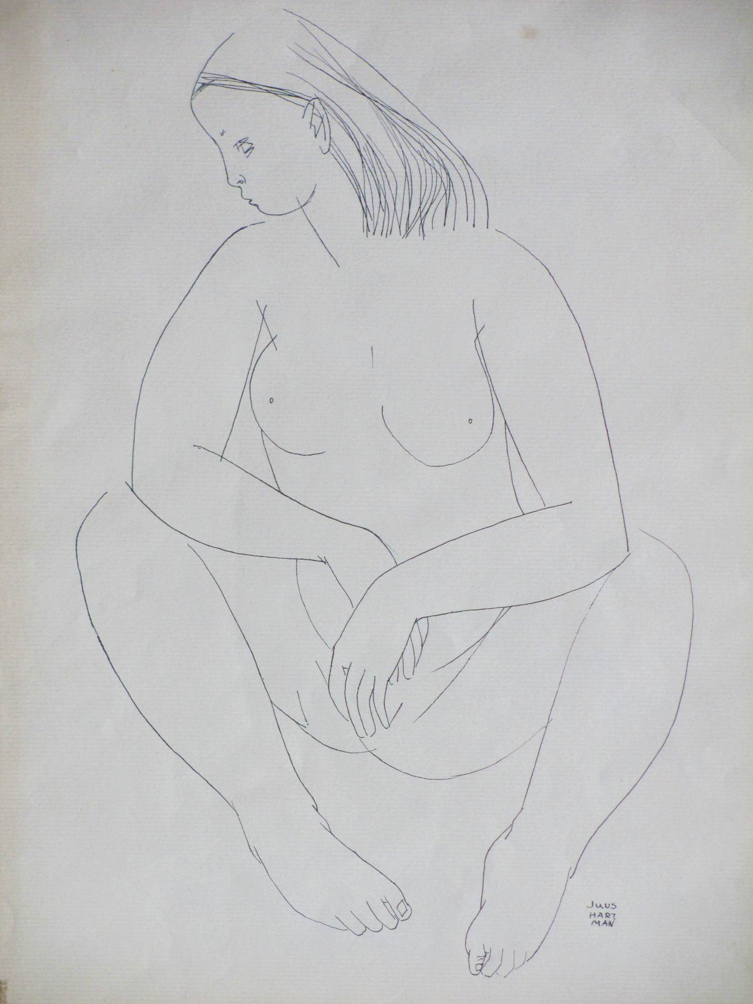 Juus Hartman - Zittend Naakt - Pentekening kopen? Bied vanaf 45!