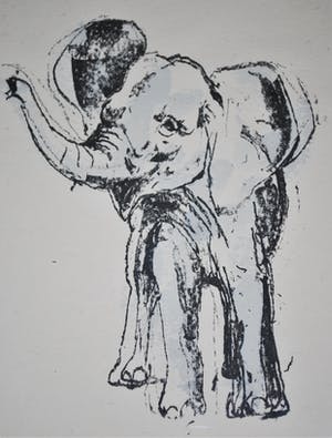 Fritz Rudolf Hug - kleurenlitho van een olifant kopen? Bied vanaf 30!