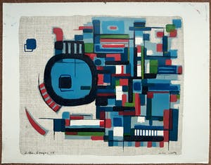 Wim Motz - Geometrisch abstracte compositie, litho kopen? Bied vanaf 95!