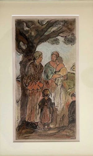 Niet of onleesbaar gesigneerd - Boerengezinnen - Krijttekening, Fraai Ingelijst kopen? Bied vanaf 1!