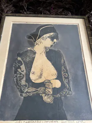 Els Korver - ets aquatint monotype eigen druk van staande vrouw kopen? Bied vanaf 45!