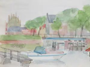 Jos van den Berg - Haven- en stadsgezicht van Veere - Aquarellen kopen? Bied vanaf 50!