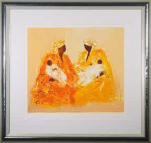 Wil Willemsen - Zeefdruk, Les Mamans - Ingelijst verkocht voor € 50!