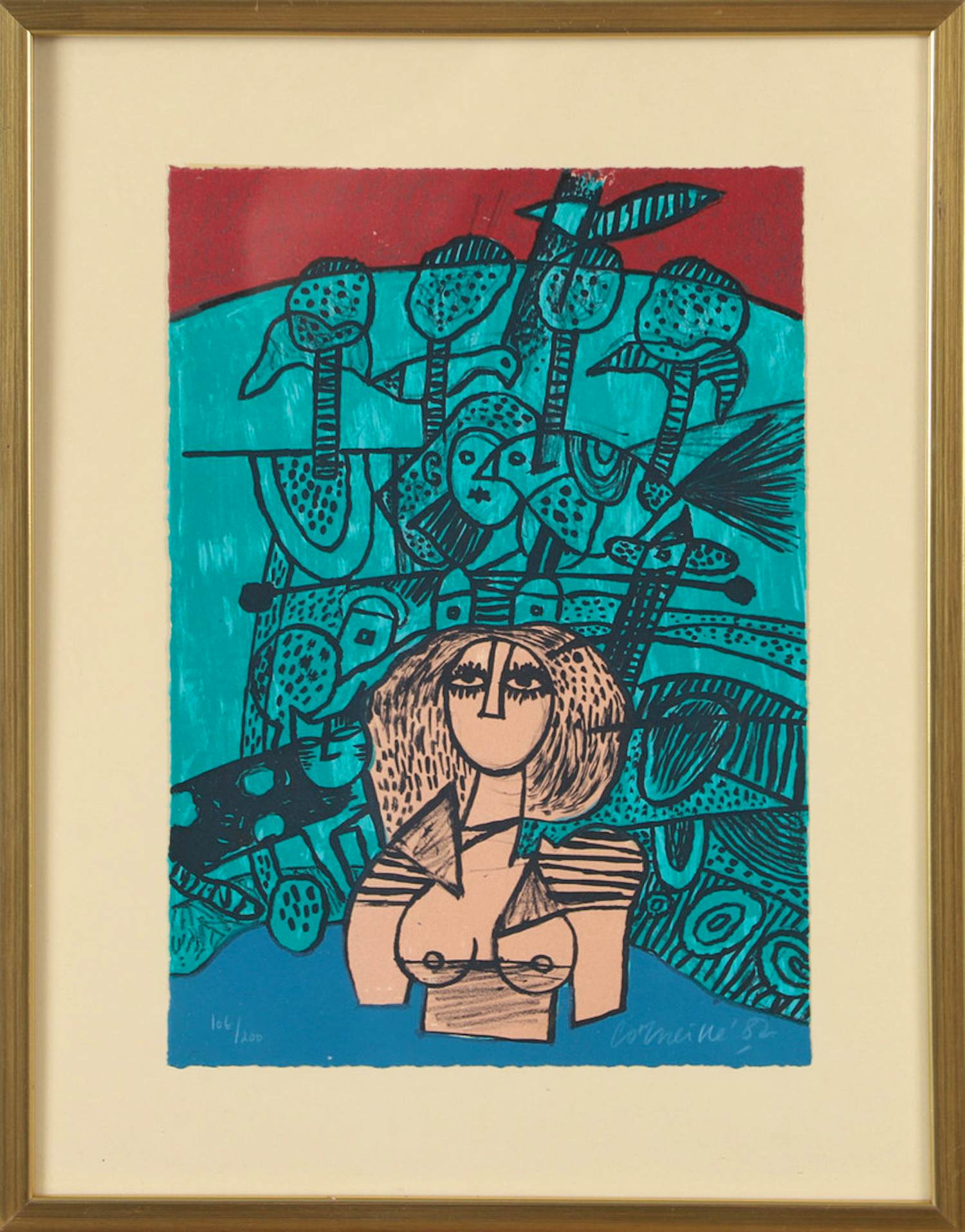Corneille - 1982 Femme Rouge door Corneille (Er waren 2 versies) verkocht voor € 295!