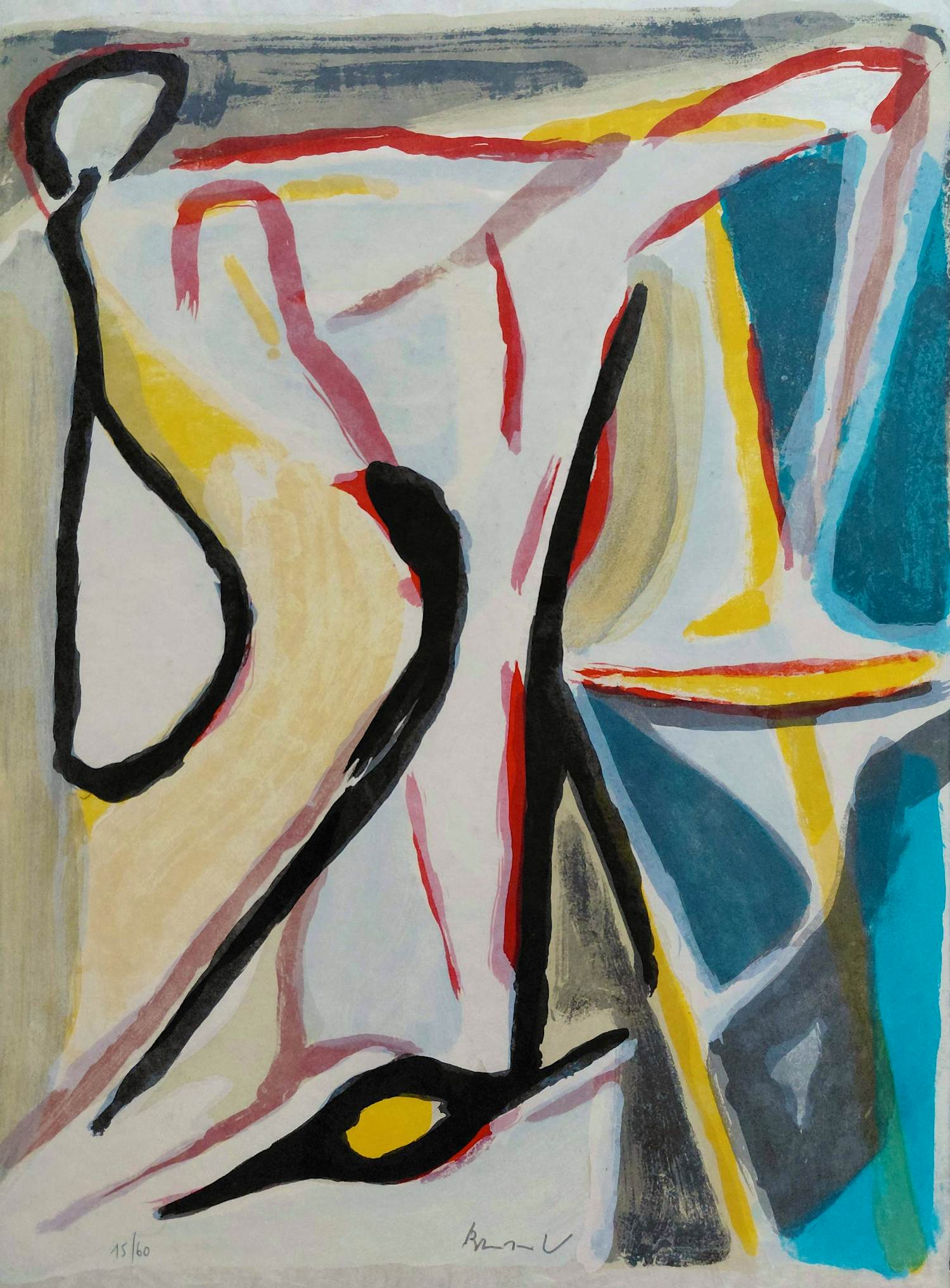 Bram van Velde - Abstracte compositie, litho in 10 kleuren (mooi ingelijst) kopen? Bied vanaf 450!