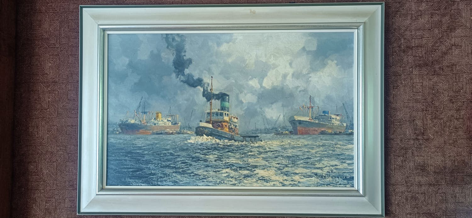 Marius de Jongere - Havengezicht olieverf op doek verkocht voor € 800!