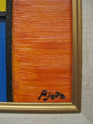 Pjotr van Oorschot - Geometrische Hout en Acrylverf Collage "Hommage a de Stijl" gesigneerd kopen? Bied vanaf 10!