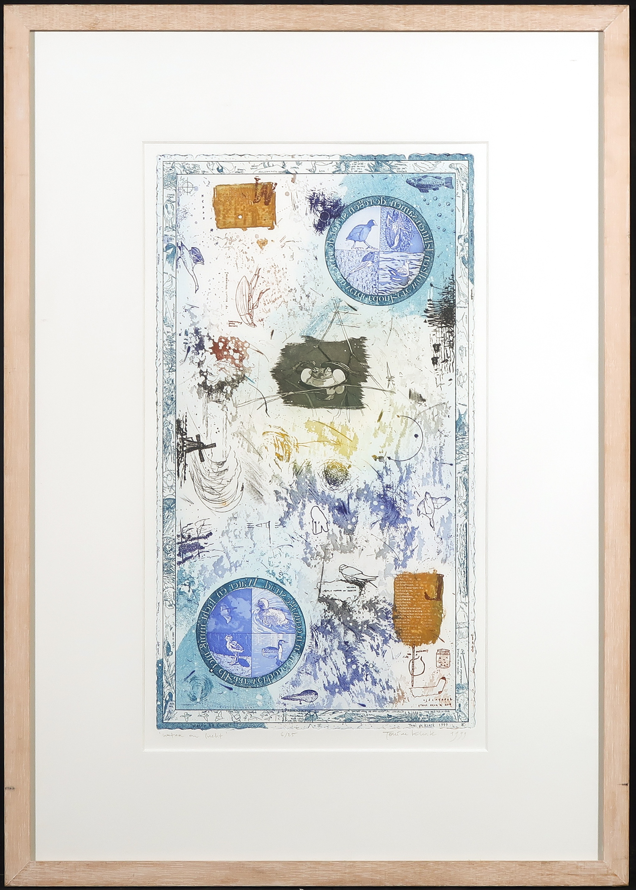 Toni de Klerk - Ets en aquating, Water en lucht - Ingelijst verkocht voor € 20!