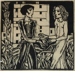 Nikolaas Eekman - Houtsnede , “Man en Vrouw” – gesigneerd – ca 1920 kopen? Bied vanaf 10!