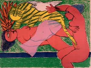 Corneille - kleurenlitho - 'Le tigre amoureux' - 1985 (Hors Commerce) verkocht voor € 329!