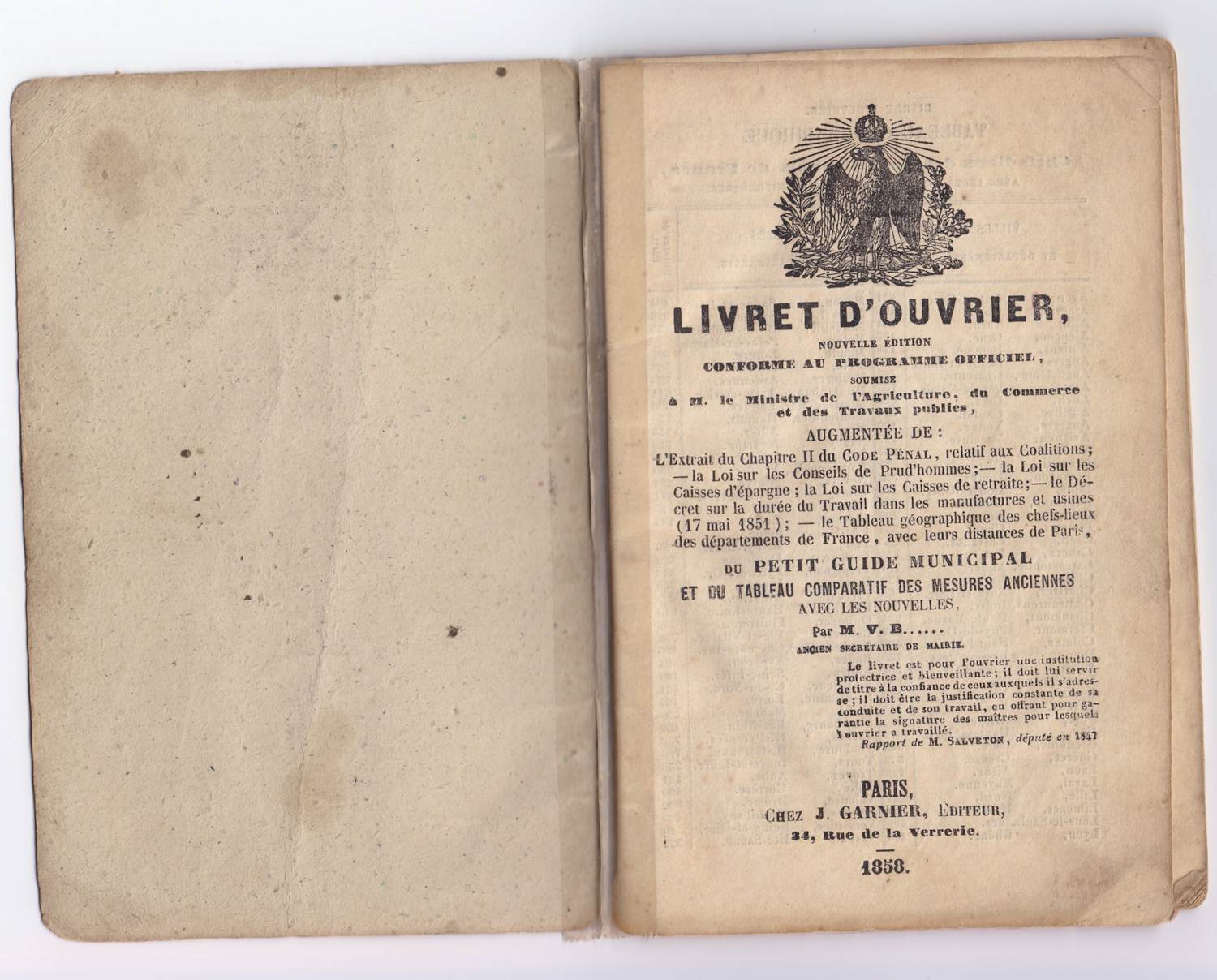 Antiquarisch Boek - Livret d'Ouvrier (arbeidsboekje) - Frankrijk - 1858 - Napoleon III kopen? Bied vanaf 45!