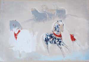 Frits Klein - Ingelijste zeefdruk: Circuspaarden verkocht voor € 75!