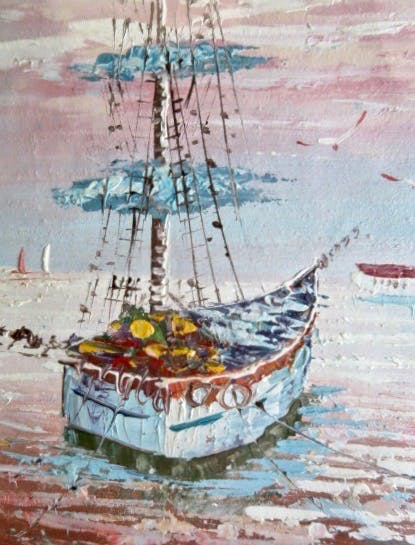 Niet of onleesbaar gesigneerd - Zeezicht met Zeilschip - Pastel olieverf - Gesigneerd met James kopen? Bied vanaf 1!