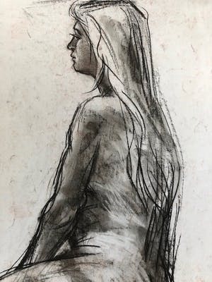 Ton Etman - zittend naakt in zwartkrijt kopen? Bied vanaf 1!