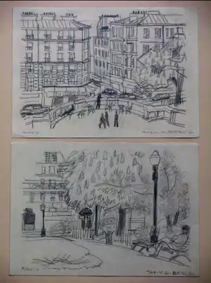 Jos van den Berg - Parijse stadsgezichten - Tekeningen verkauft für € 40!