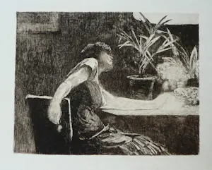 Willem de Zwart - LOT (2x) "Vrouw aan tafel met bloemen" en ets B.J.Blommers kaufen? Bieten Sie von 40!