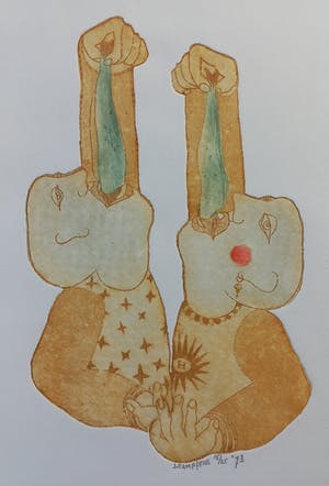 Jan Campfens - Haring happende skinheads, aquatint ets kopen? Bied vanaf 35!