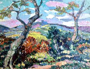 Daniel Wilhelm Bekking - Landschap bij Auvergne - Olieverf op Doek, Ingelijst verkocht voor € 199!