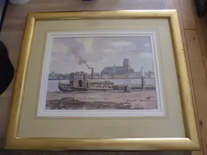 Clement Bezemer - Aquarel, zicht over rivier op onbekende stad kopen? Bied vanaf 35!