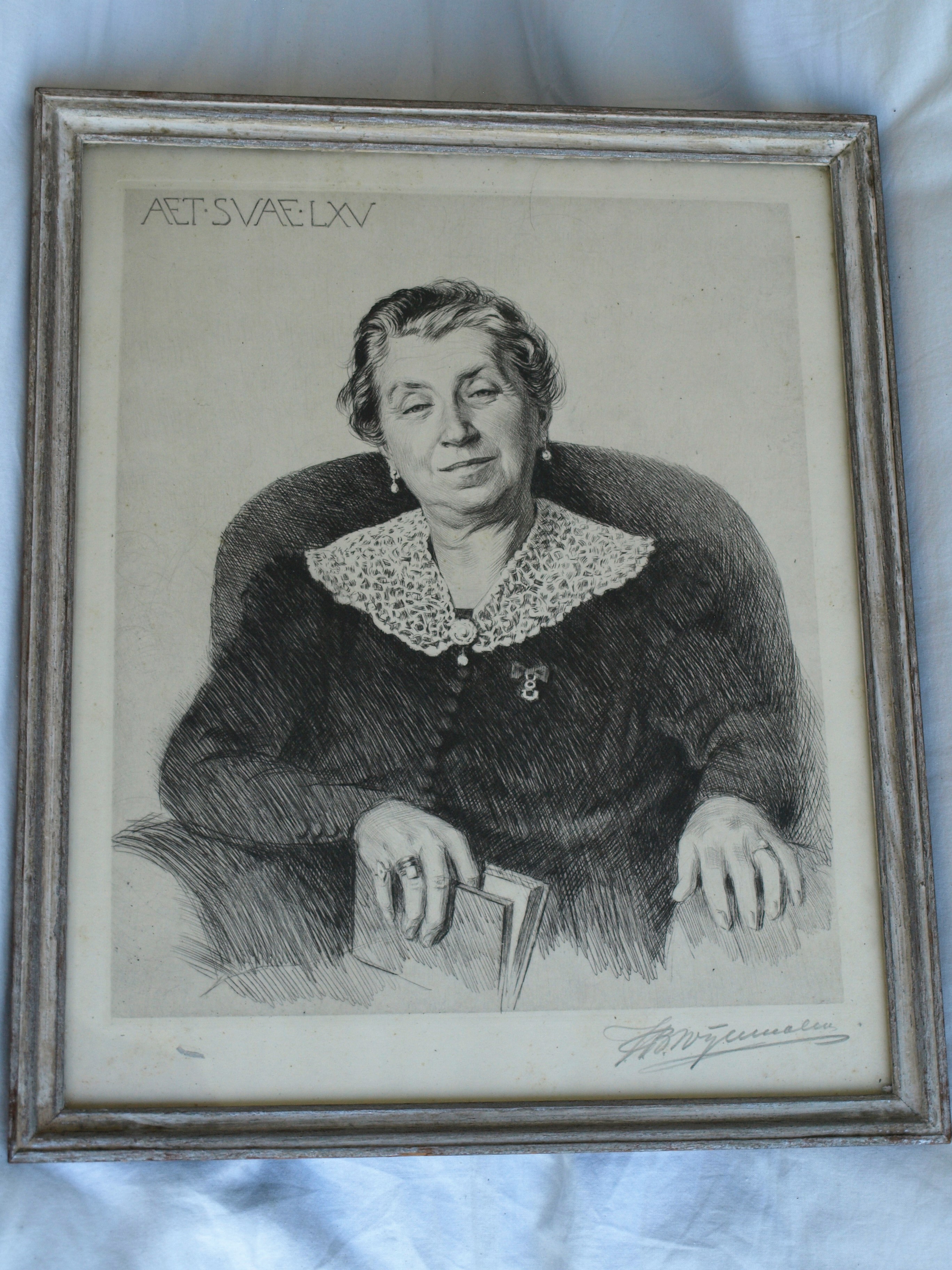 Niet of onleesbaar gesigneerd - Ets , Aet. Suae. LXV – Portret – gesigneerd en ingelijst  kopen? Bied vanaf 1!