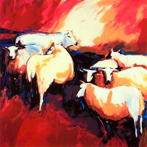 Gerda Elfring - Kleurenzeefdruk SCHAPEN Handgesigneerd. verkocht voor € 65!