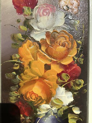 Robert Cox - Oranje bloemen in vaas - Olieverf op doek kopen? Bied vanaf 50!