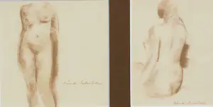 Buy Sierk Schroder - Twee bruine krijttekeningen: Naakt? Bid from 199!