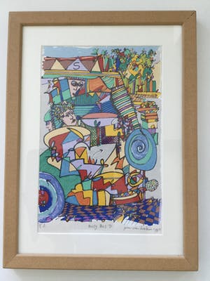 Pim van Halem - ‘Busy Bus’ , Vierluik . (Zeer fraai ingelijst door de kunstenaar) kopen? Bied vanaf 100!