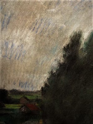Cees Bolding - Krachtig impressionistisch Pastel "West Fries Landschap" gesigneerd kopen? Bied vanaf 10!