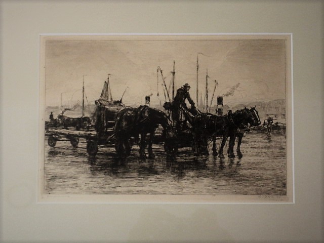 Waalko Jans Dingemans (sr.) - ETS "sleeperspaarden en figuren op een rotterdamse kade" gesigneerd verkocht voor € 1!