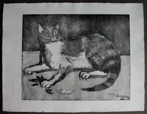 Jeanne Bieruma Oosting - Ets/aquatint: 'Het roofdier', voorstelling van een kat kopen? Bied vanaf 399!