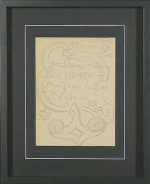 Henry Heerup - Ingelijste potloodtekening + uitgave Fløjte Huggas Billedbog verkocht voor € 1!