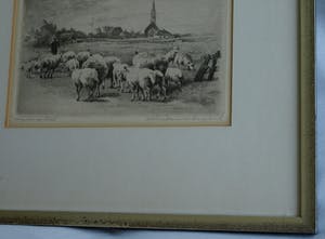 Maarten Langbroek - Ingelijste ets, Voorjaar op Texel – ca. 1970 kopen? Bied vanaf 35!