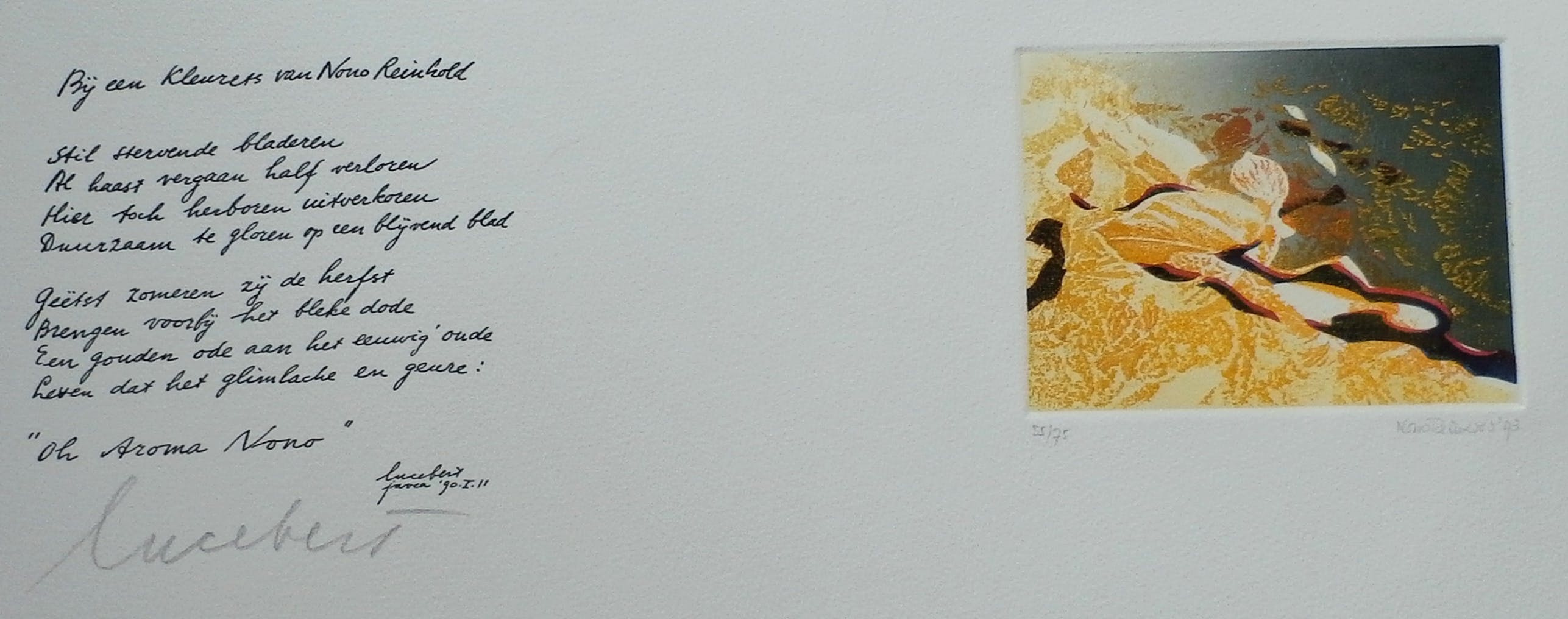 Nono Reinhold - Ets met gesigneerd gedicht van Lucebert - 1993 kopen? Bied vanaf 50!