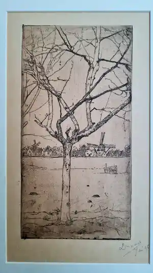 Pieter Dupont - Handgesigneerd - Boom in landschap met dorp- 1895 verkauft für € 100!