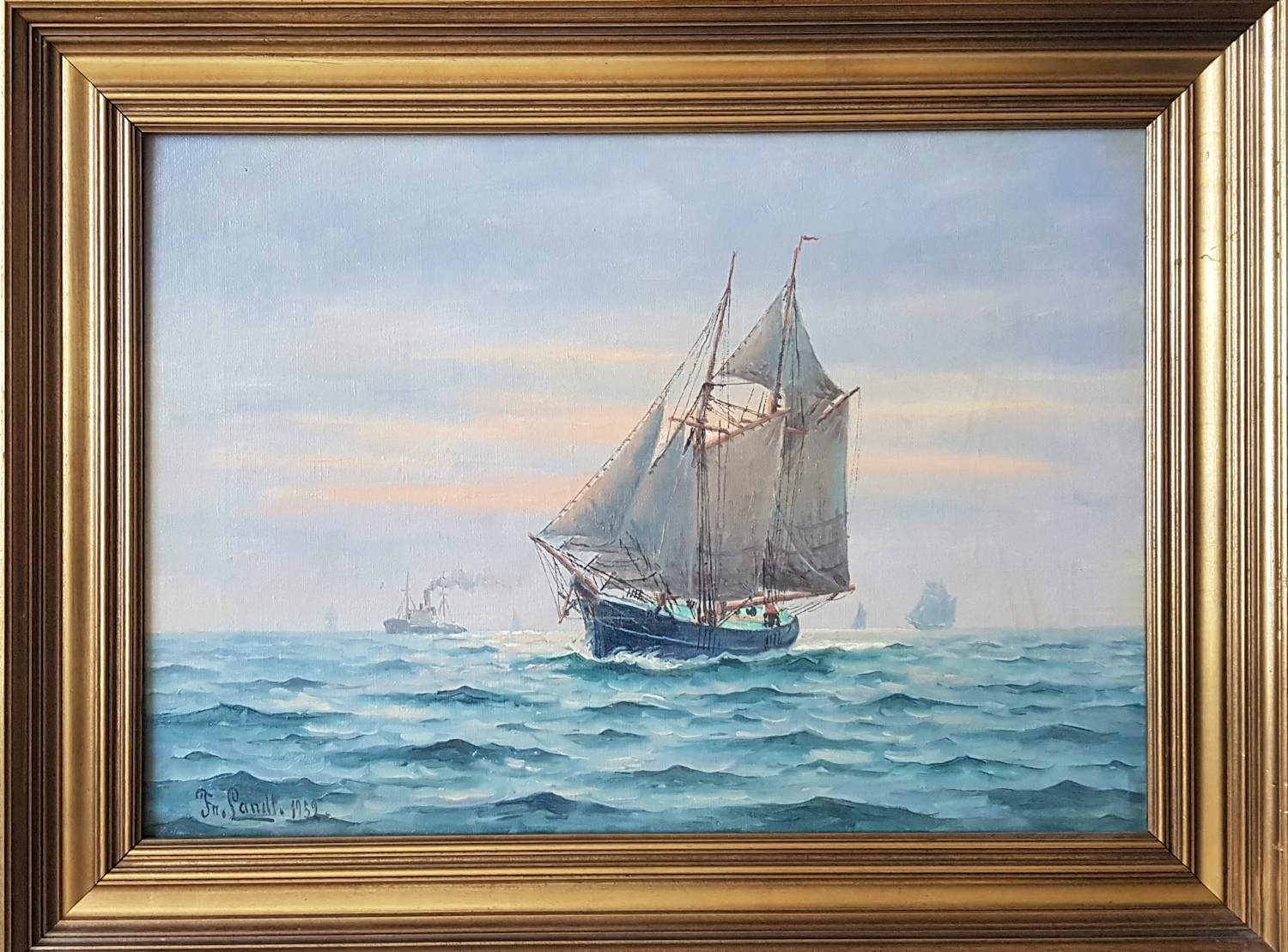 Frants Landt - Segelschiff auf offener See kopen? Bied vanaf 650!