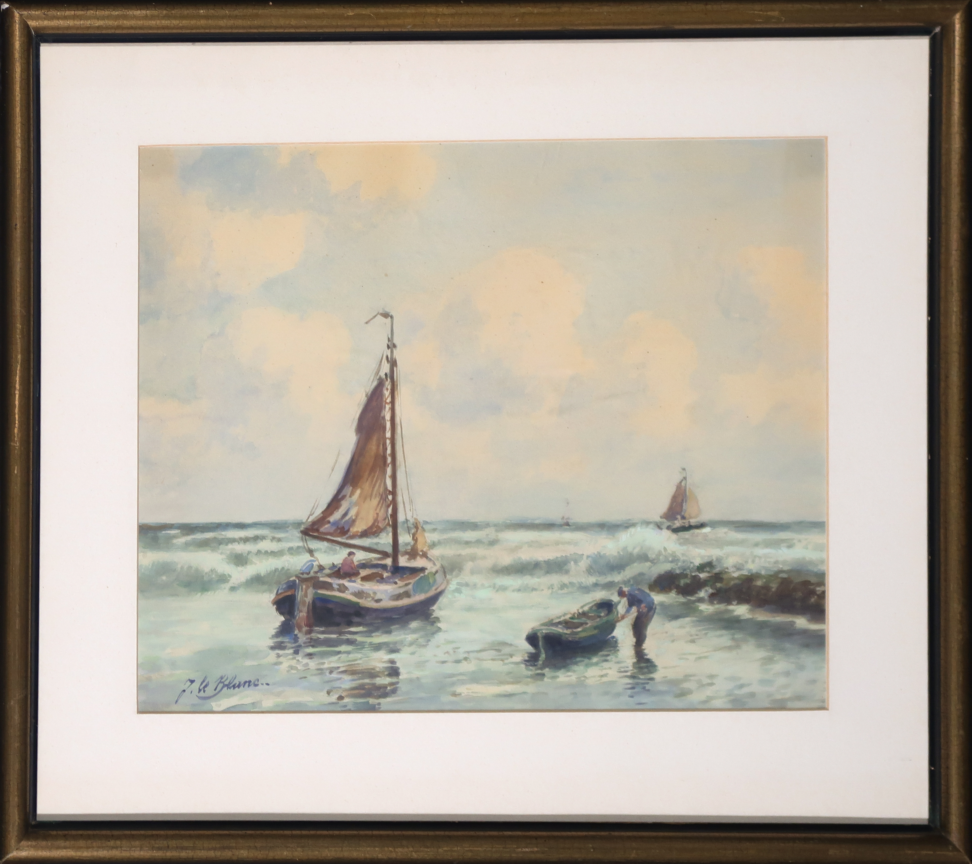 Adriaan Terhell - J. Le Blanc, Aquarel op papier, Havengezicht - Ingelijst verkocht voor € 50!