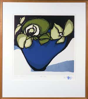 Fon Klement - Boardsnede, Vase Bleu - Ingelijst verkocht voor € 100!