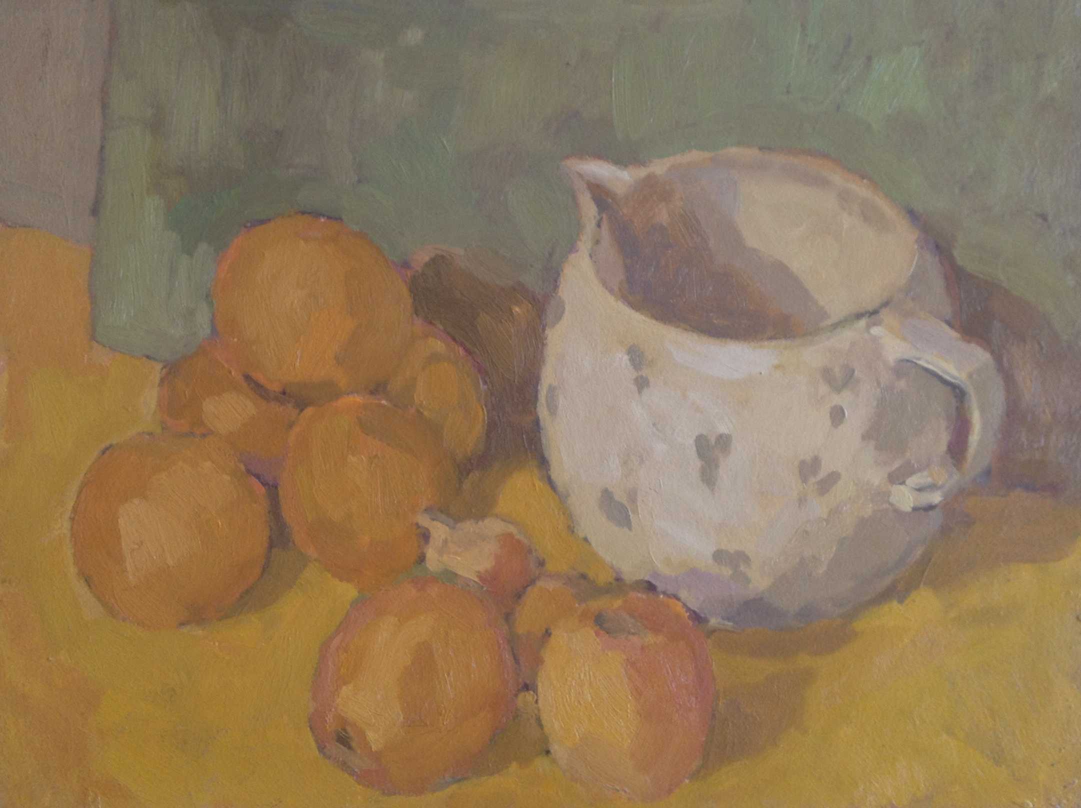 Niet of onleesbaar gesigneerd - Stilleven met kannetje en sinaasappelen verkocht voor € 1!
