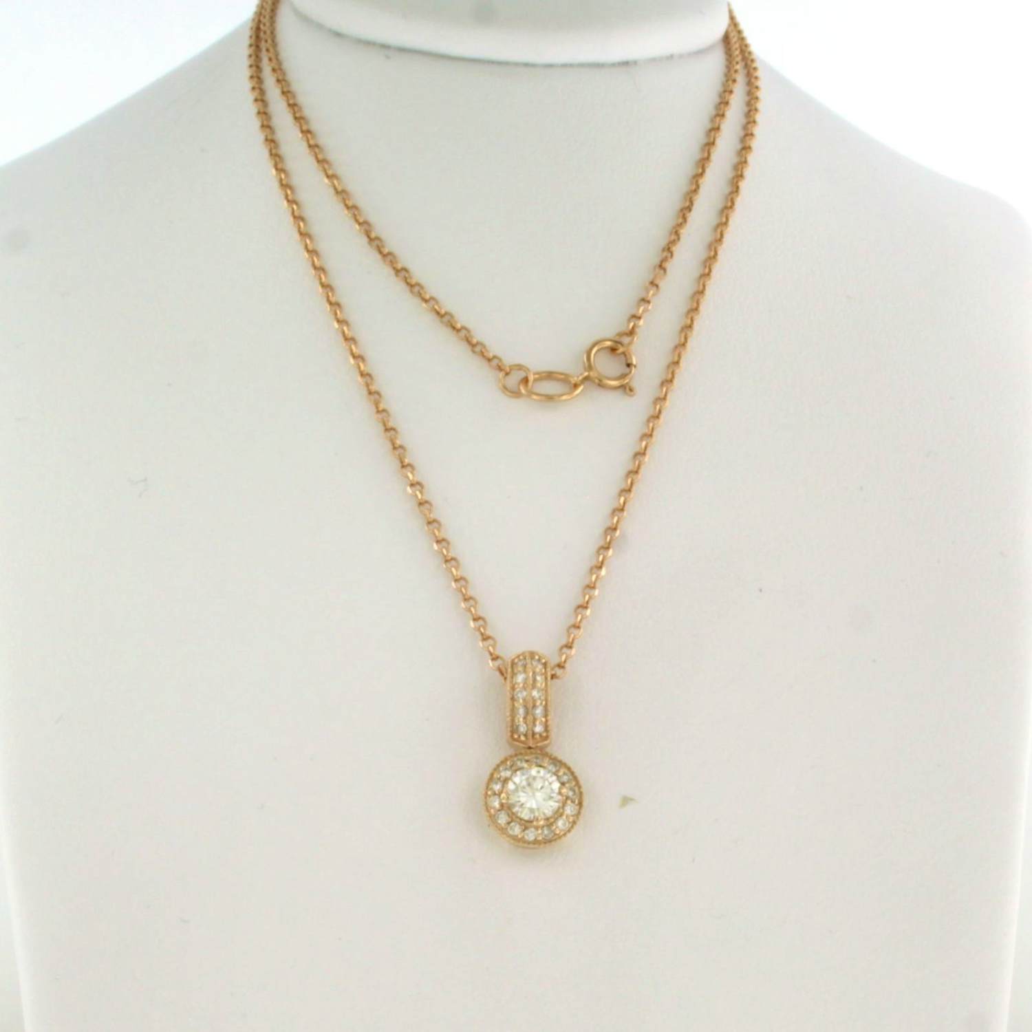14k rose gouden collier en hanger met briljant geslepen diamant tot. 0.52ct kopen? Bied vanaf 575!