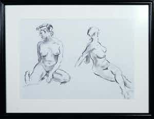 Jan Sluijters (jr.) - Tekening, Liggend naakt - Ingelijst verkocht voor € 50!