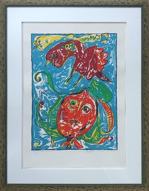 Carl-Henning Pedersen - Litho: 'Himmellasten' - Ingelijst kopen? Bied vanaf 345!